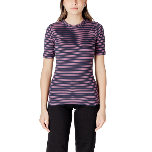2413469 Ichi T-Shirt Blu Righe Scollo Tondo Donna