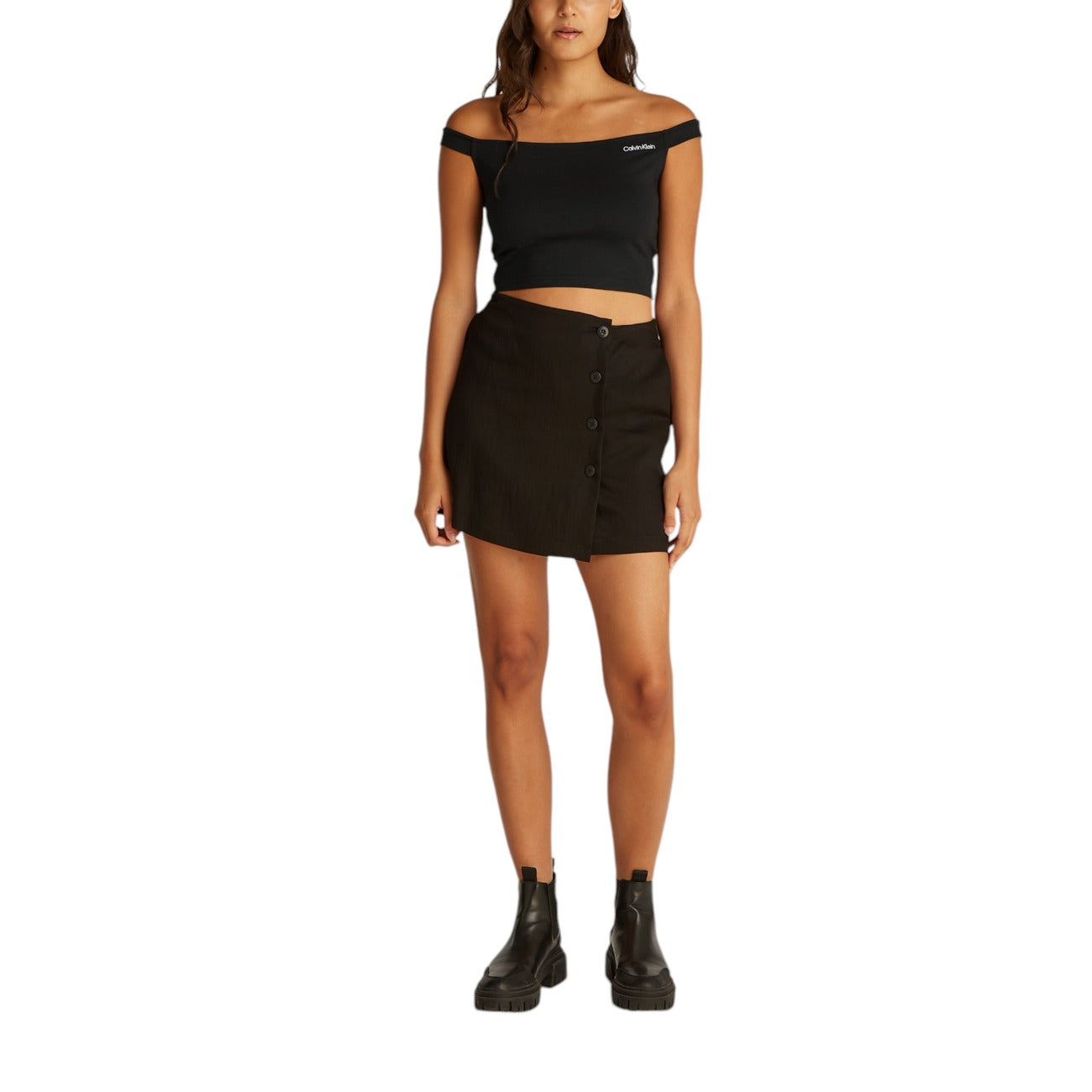 2410319 Calvin Klein Jeans Top Nero Scollo Barca Smanicato Donna