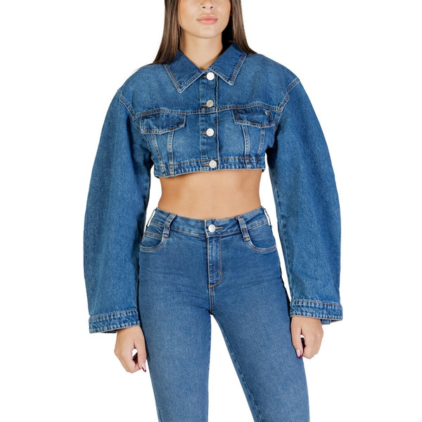 Giacca Denim Cropped con Maniche a Palloncino