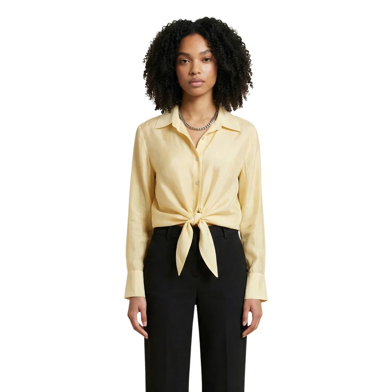 2456000 Artigli Camicia Gialla Cotone Bottoni Scollo Quadrato Donna