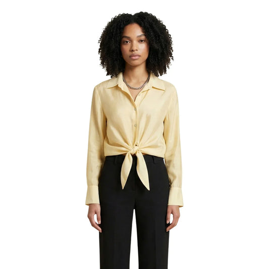 2456000 Artigli Camicia Gialla Cotone Bottoni Scollo Quadrato Donna