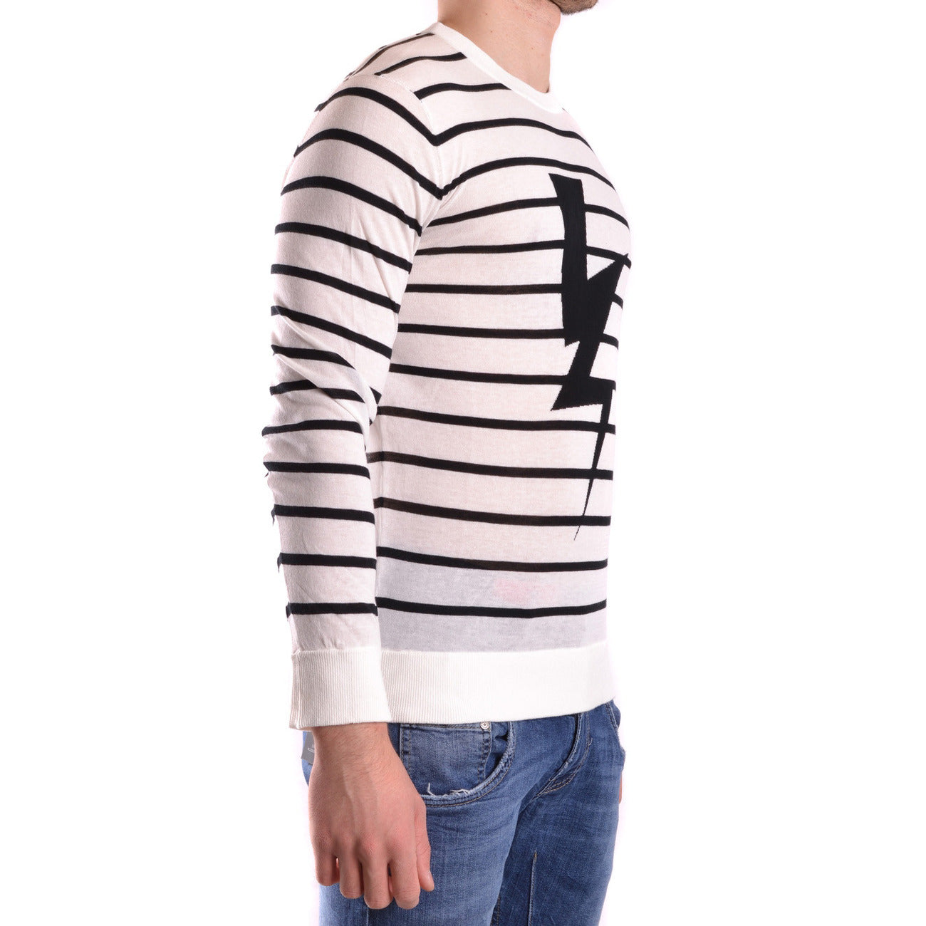 2431760 Neil Barrett Maglia Bianca Cotone Righe Uomo