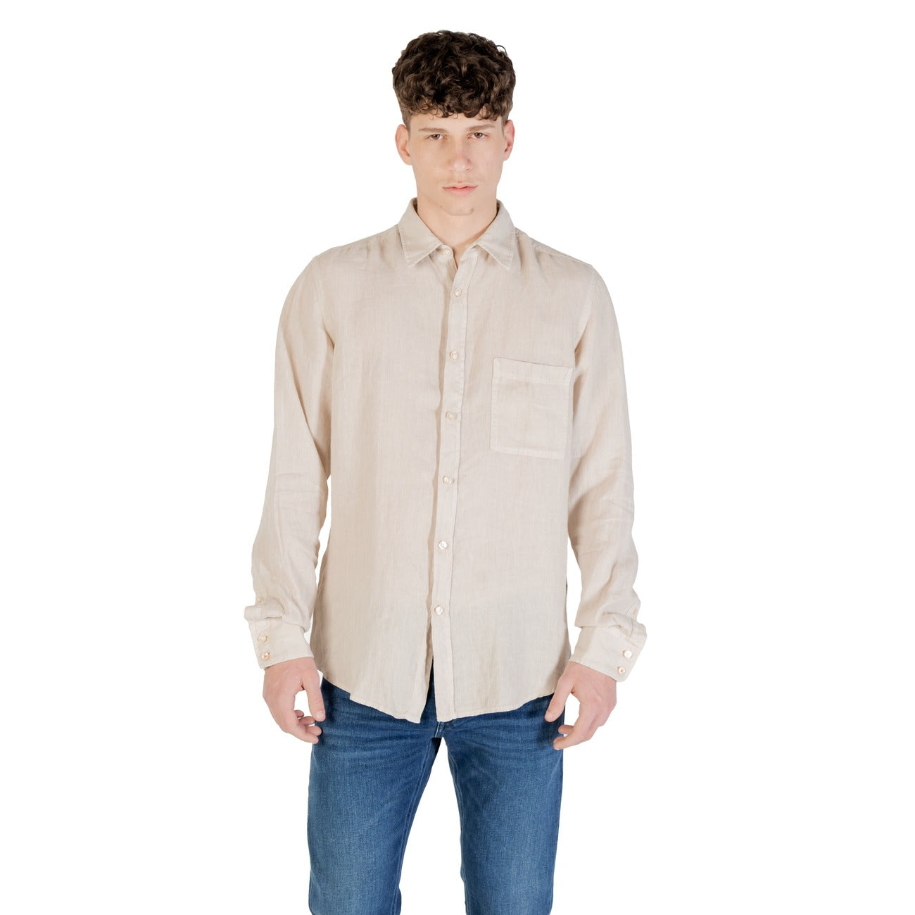 2421642 Boss Camicia Beige Lino Uomo