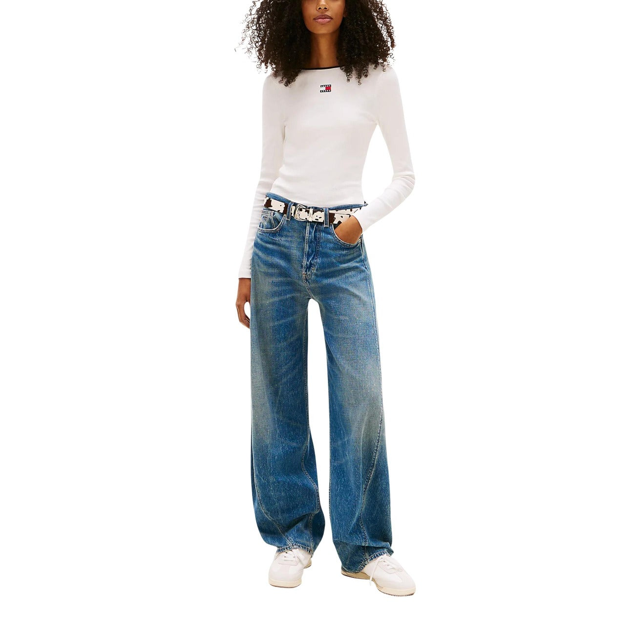 2452896 Tommy Hilfiger Jeans T-Shirt Donna Bianca Cotone Organico