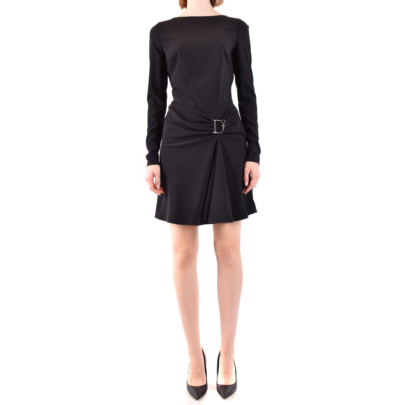 2429914 Dsquared2 Abito Nero Corto Donna Maniche Lunghe Scollo Barca