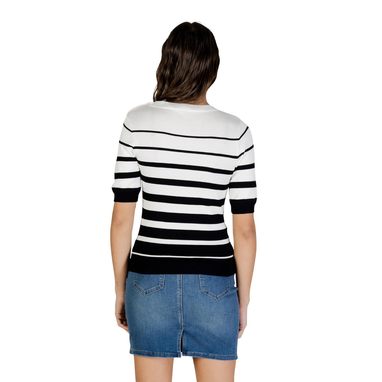 506084 Morgan De Toi Maglia Bianca Righe Maniche Corte Bottoni Donna