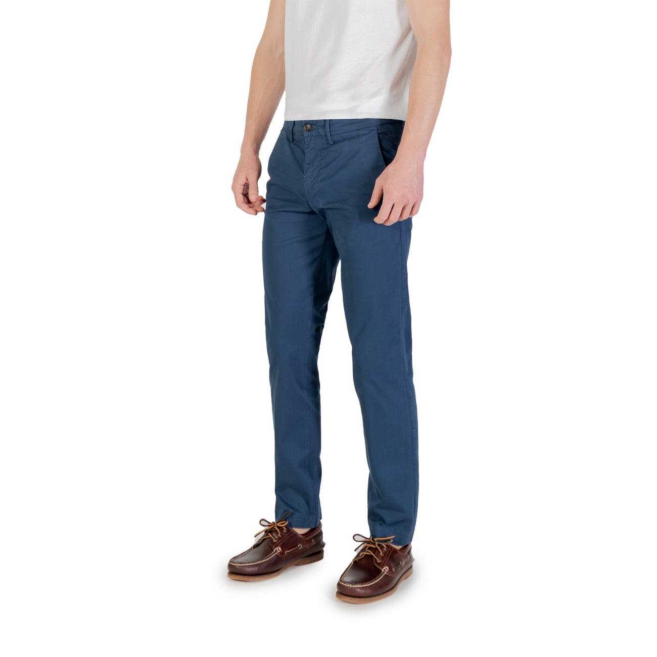 2421743 Borghese Pantaloni Blu Monocromo Cotone Elastan Uomo