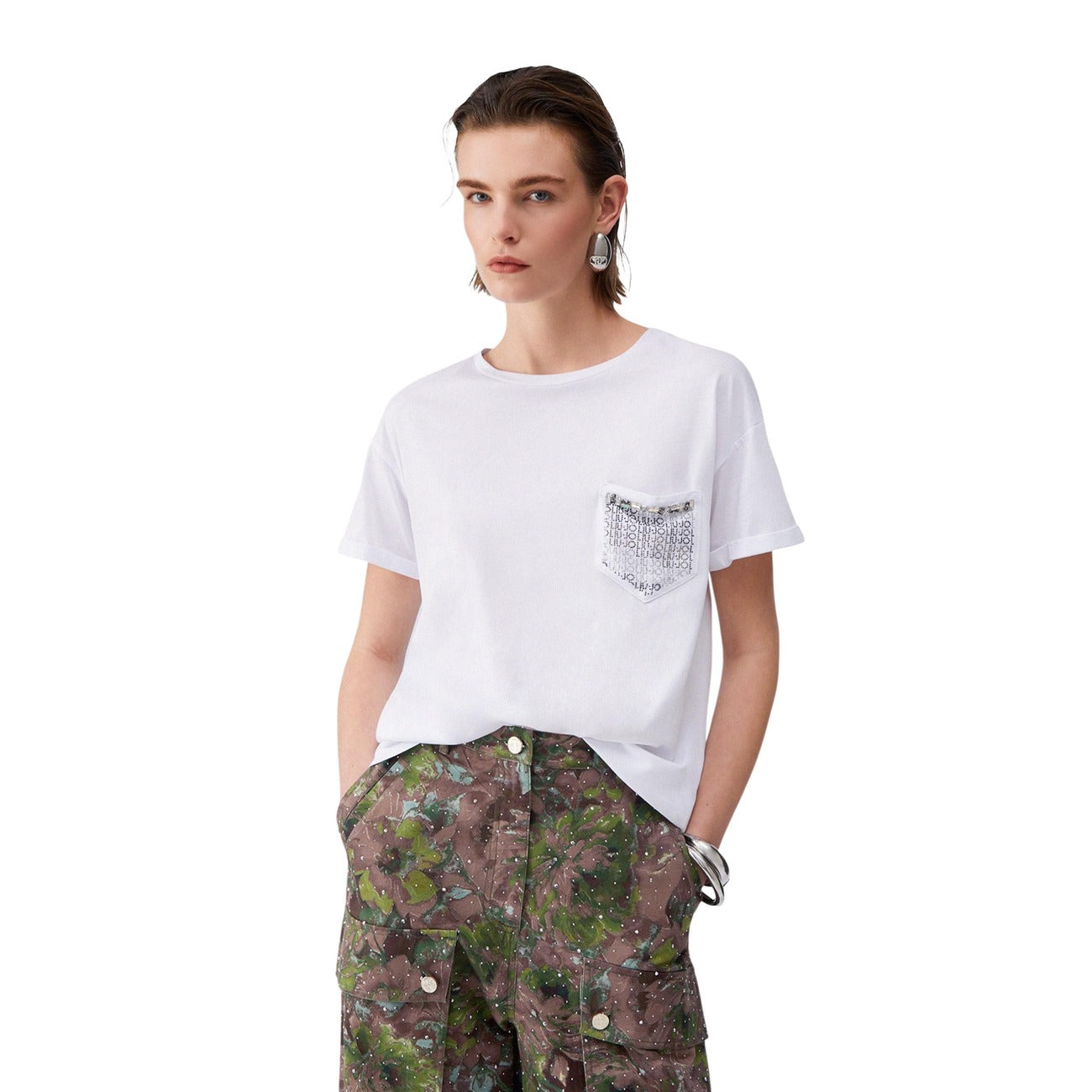 2455832 Liu Jo T-Shirt Donna Bianca Cotone Tasca