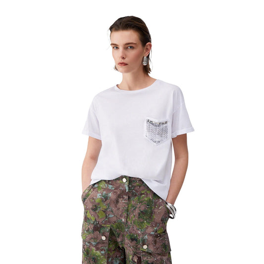 2455832 Liu Jo T-Shirt Donna Bianca Cotone Tasca