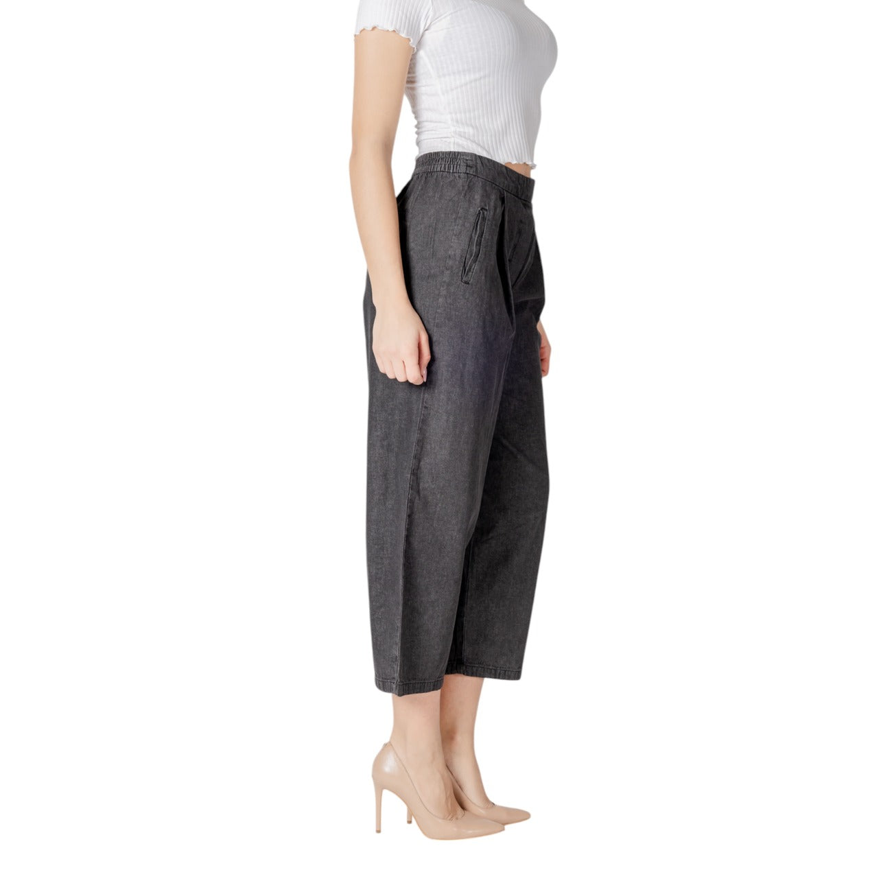 2413684 Ichi Pantaloni Neri Cotone Tasche Donna