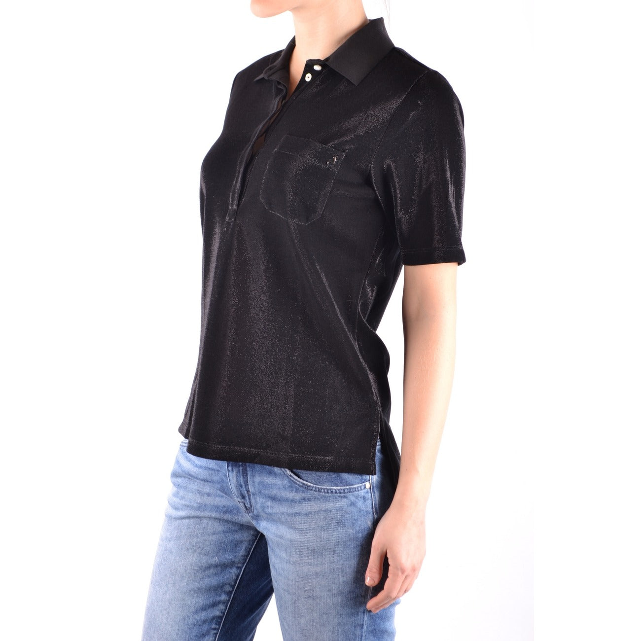 2437692 Jacob Cohen Polo Nera Cotone Bottoni Made Italy Donna