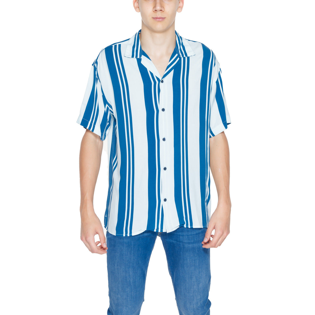 2252412 Jack & Jones Camicia Azzurra Righe Uomo