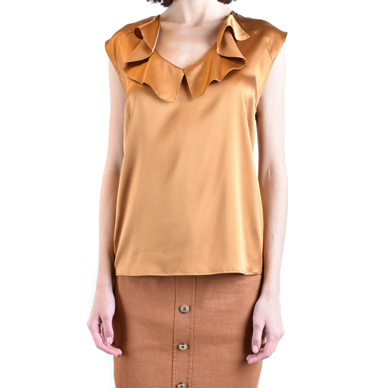 486924 Pinko Canotta Cammello Seta Donna