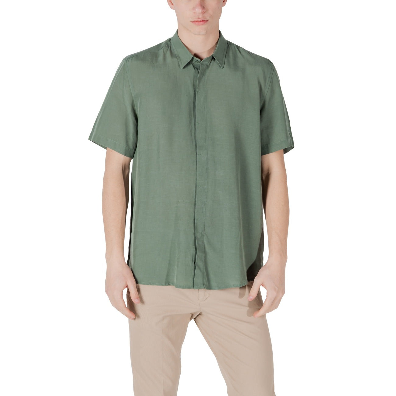 2417546 Antony Morato Camicia Verde Lyocell Lino Uomo