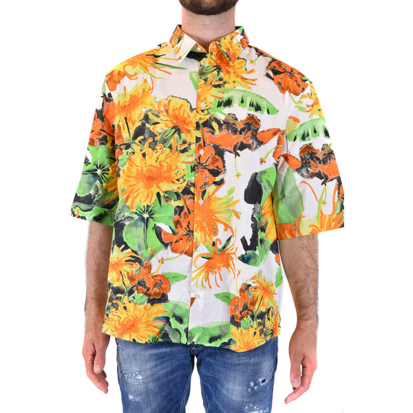 MSGM Camicia Bianco Floreale Cotone Uomo
