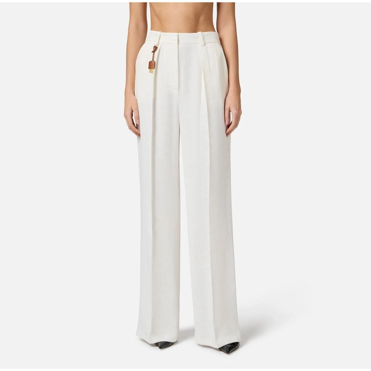 493904 Elisabetta Franchi Pantaloni Bianchi Lino Donna Primavera/Estate
