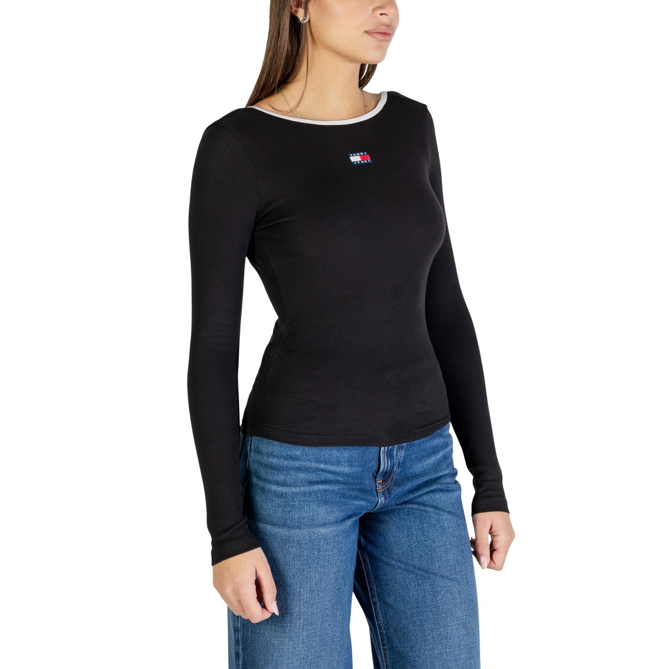2448842 Tommy Hilfiger Jeans Maglia Donna Nera Cotone Organico