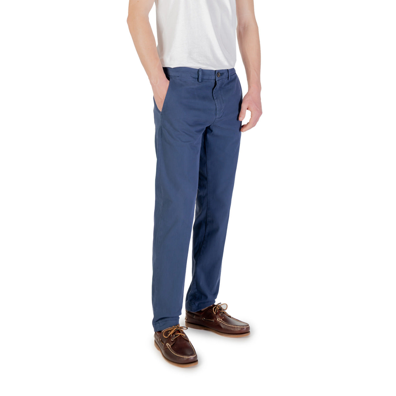 2420757 Borghese Pantaloni Blu Cotone Elastan Uomo