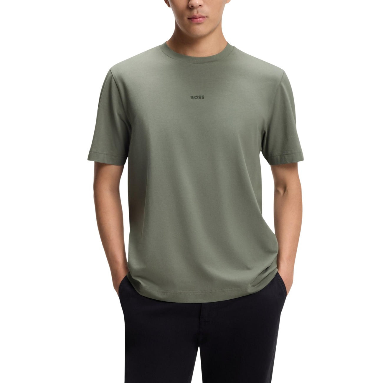 2449670 Boss T-Shirt Grigia Cotone Elastan Uomo