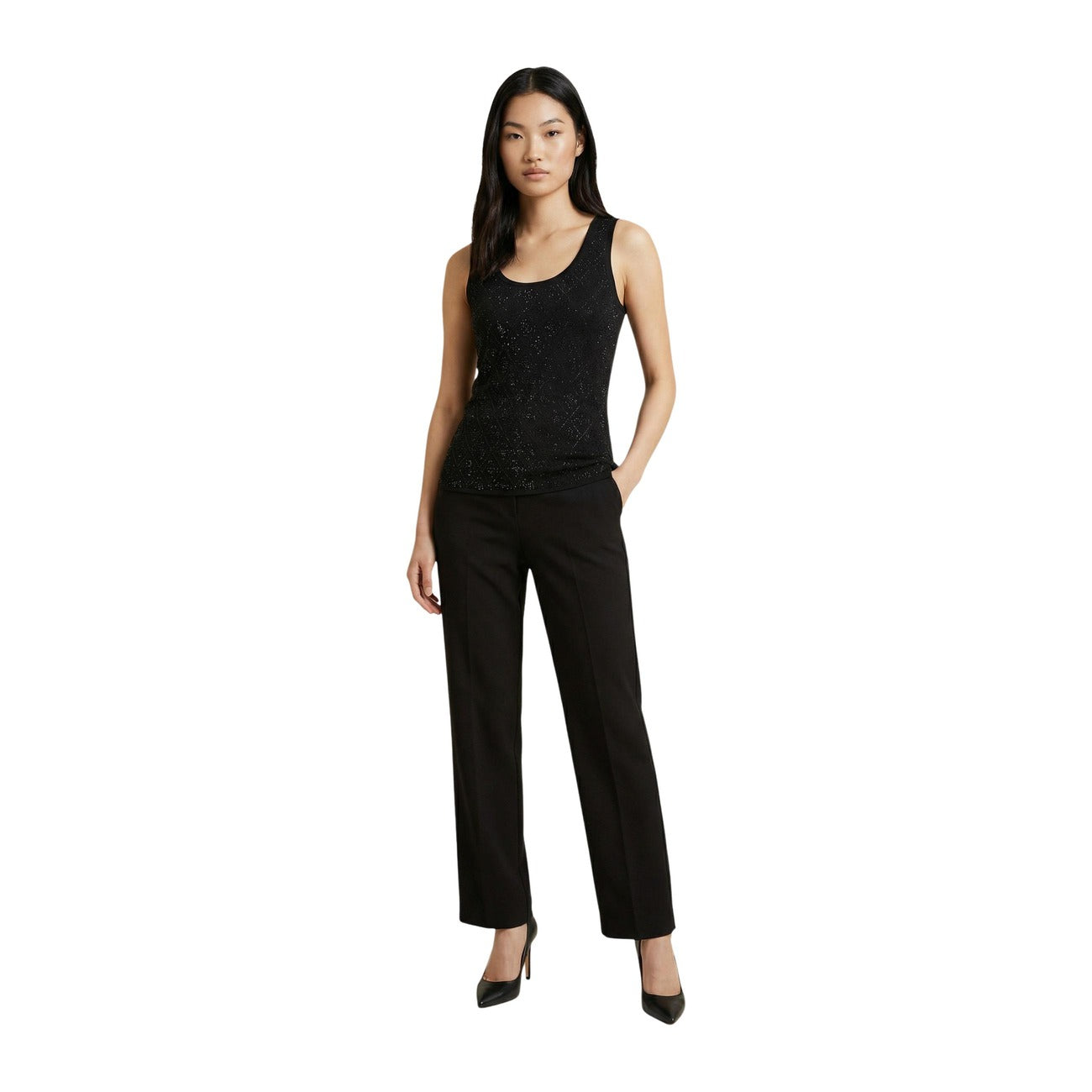 2453353 Guess Canotta Nera Cotone Smanicata Donna