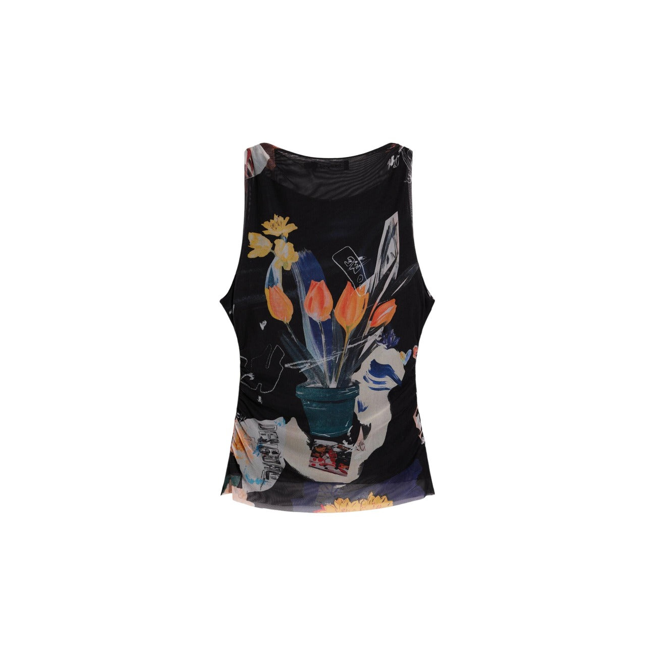 2453075 Desigual Top Donna Nero Floreale Smanicato