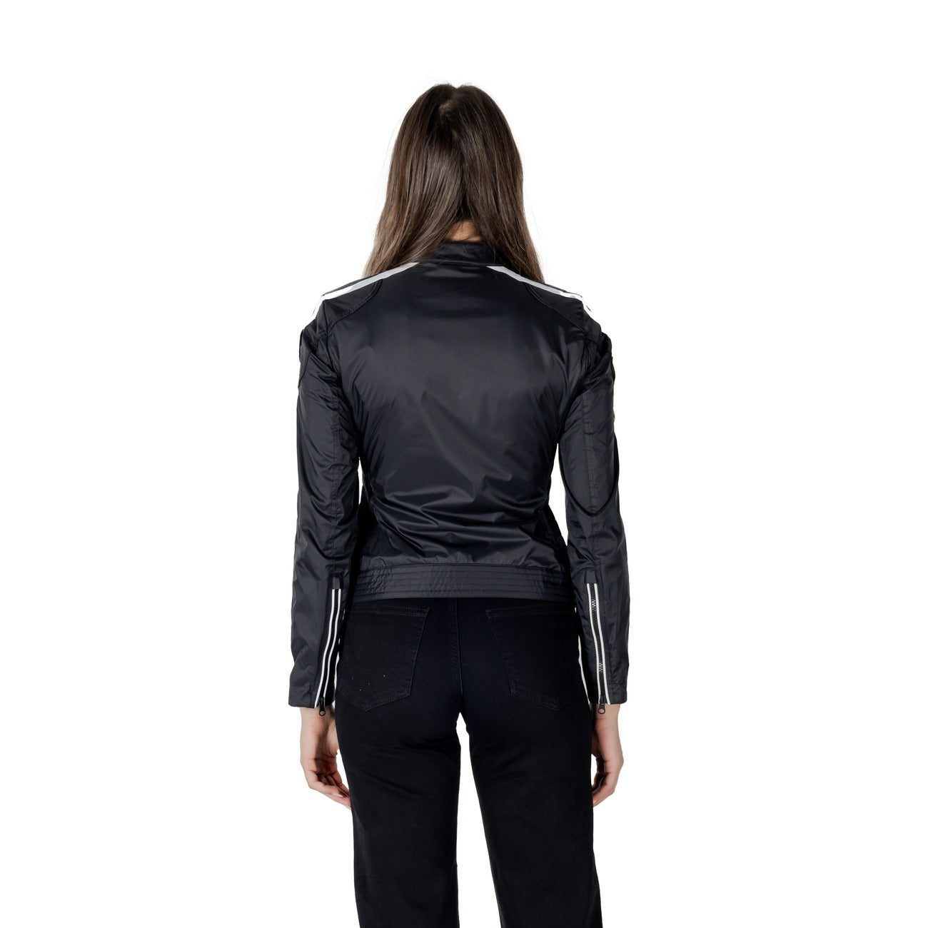 2411200 Blauer Giacca Nera Stampa Cerniera Tasche Donna