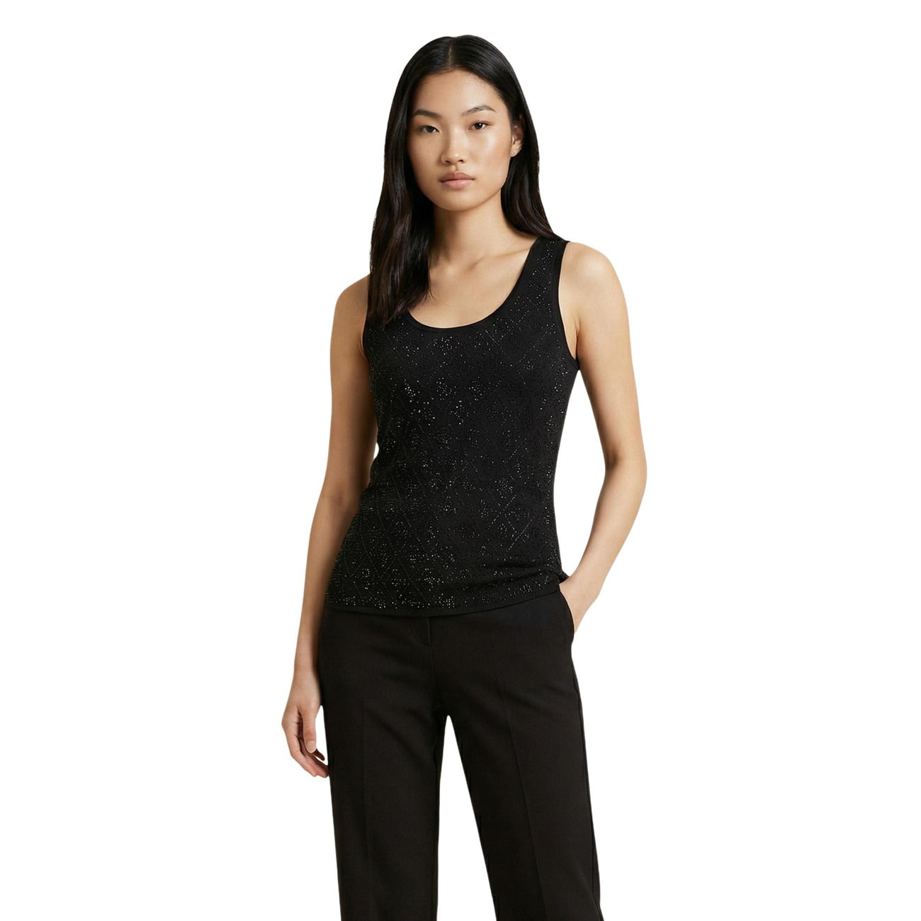 2453353 Guess Canotta Nera Cotone Smanicata Donna