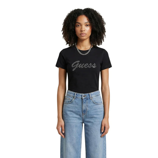 2453348 Guess T-Shirt Nera Cotone Donna