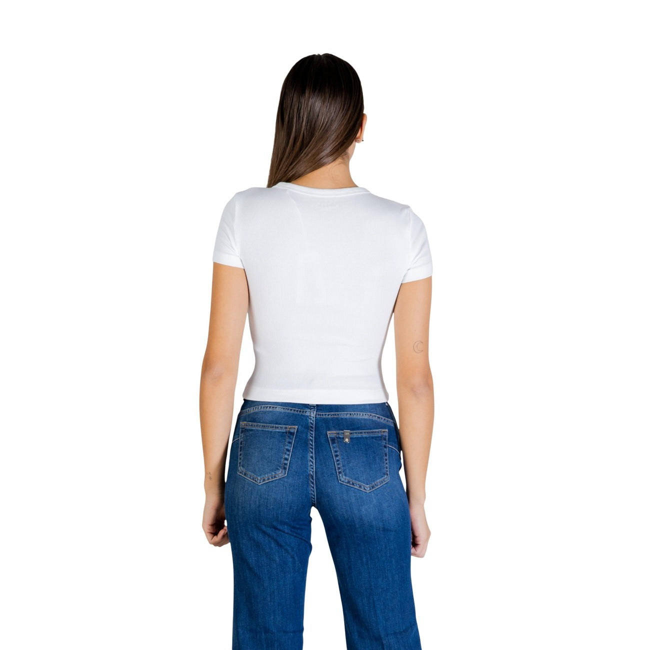2448726 Guess T-Shirt Bianca Stampa Strass Donna