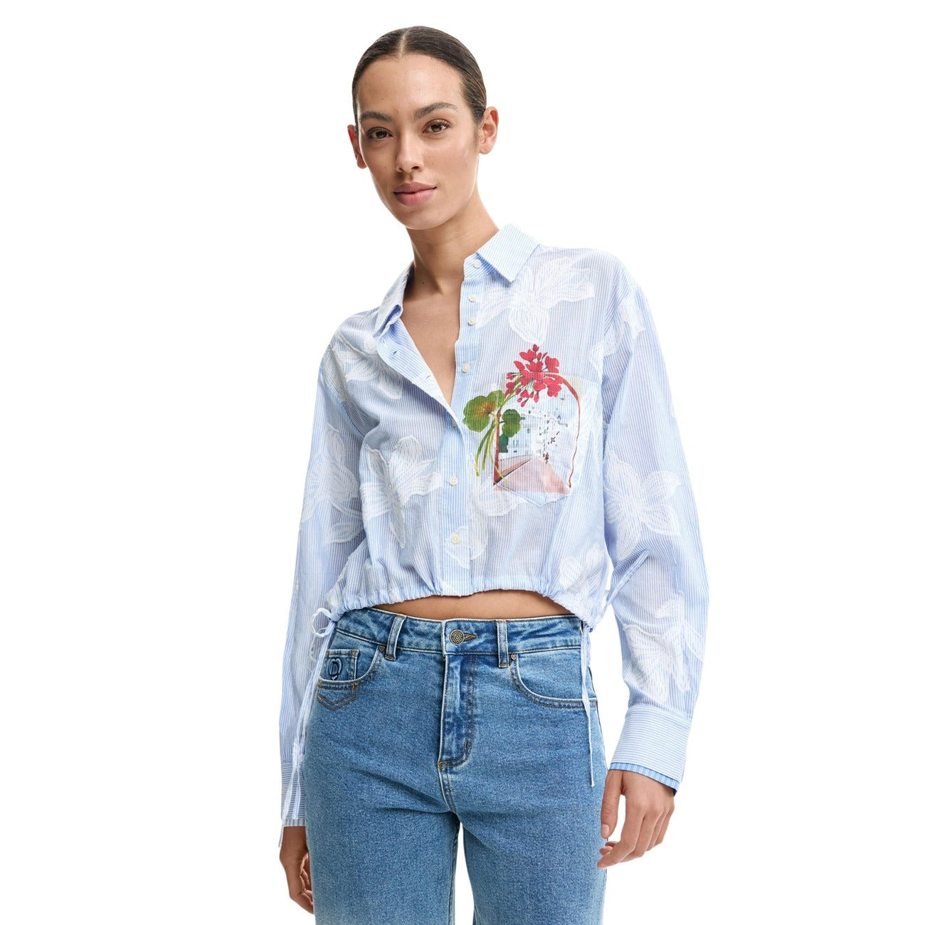 514676 Desigual Camicia Azzurra Floreale Donna