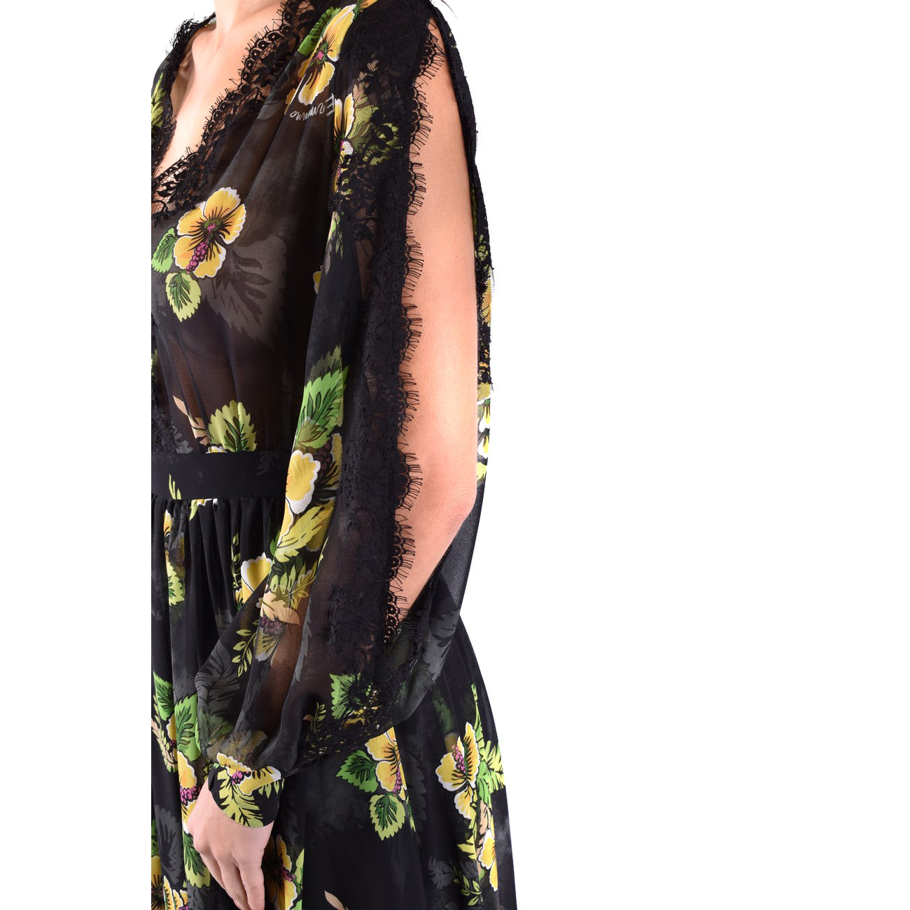 2438485 Ermanno Scervino Abito Nero Floreale Maniche Lunghe Donna