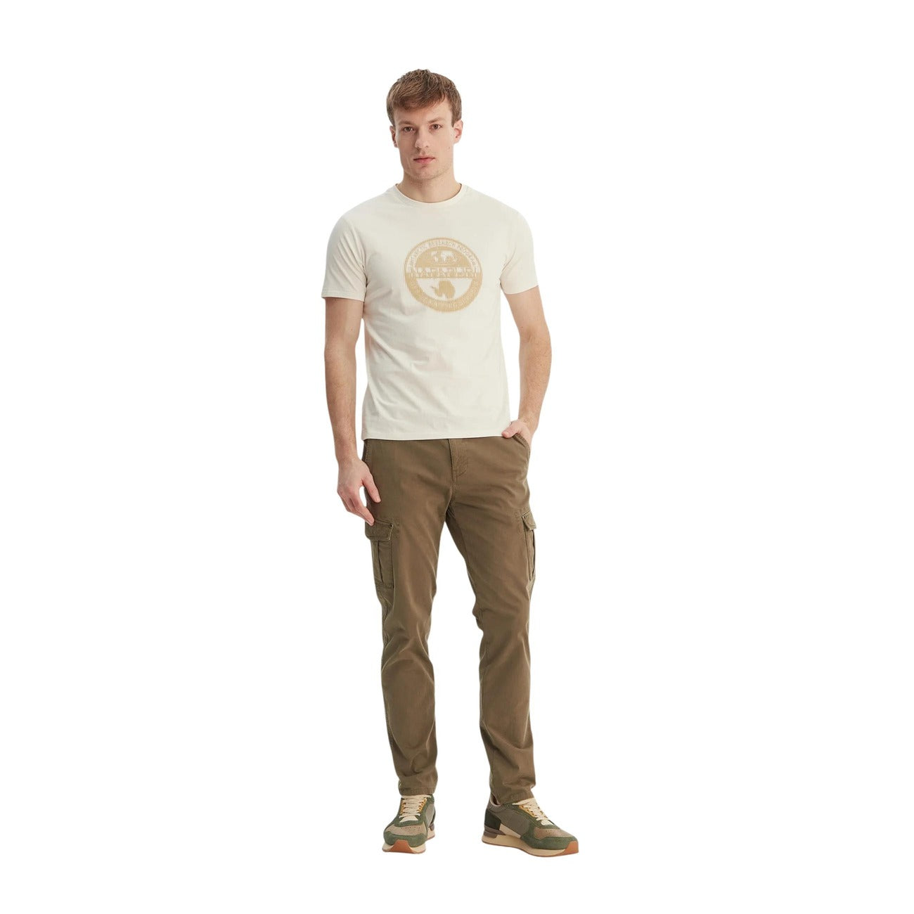 2458385 Napapijri T-Shirt Bianca Cotone Stampa Scollo Tondo Uomo