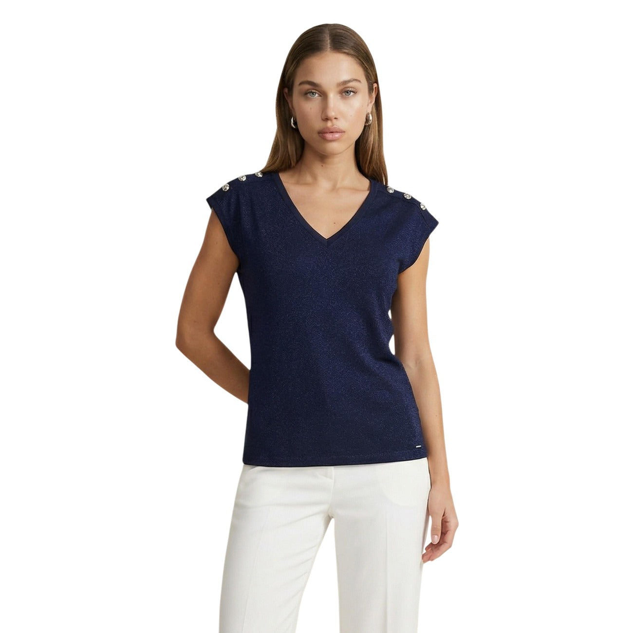 517619 Morgan De Toi Top Blu Smanicato Donna