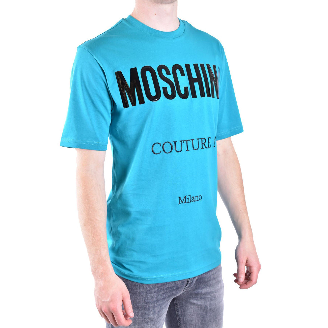 2424544 Moschino T-Shirt Azzurra Stampa Uomo