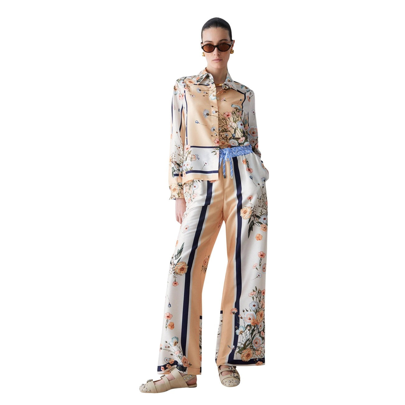 2456121 Liu Jo Pantaloni Salmone Floreale Poliestere Lacci Donna