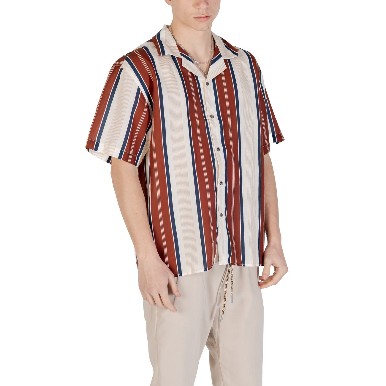 2420606 Gianni Lupo Camicia Beige Lino Righe Uomo