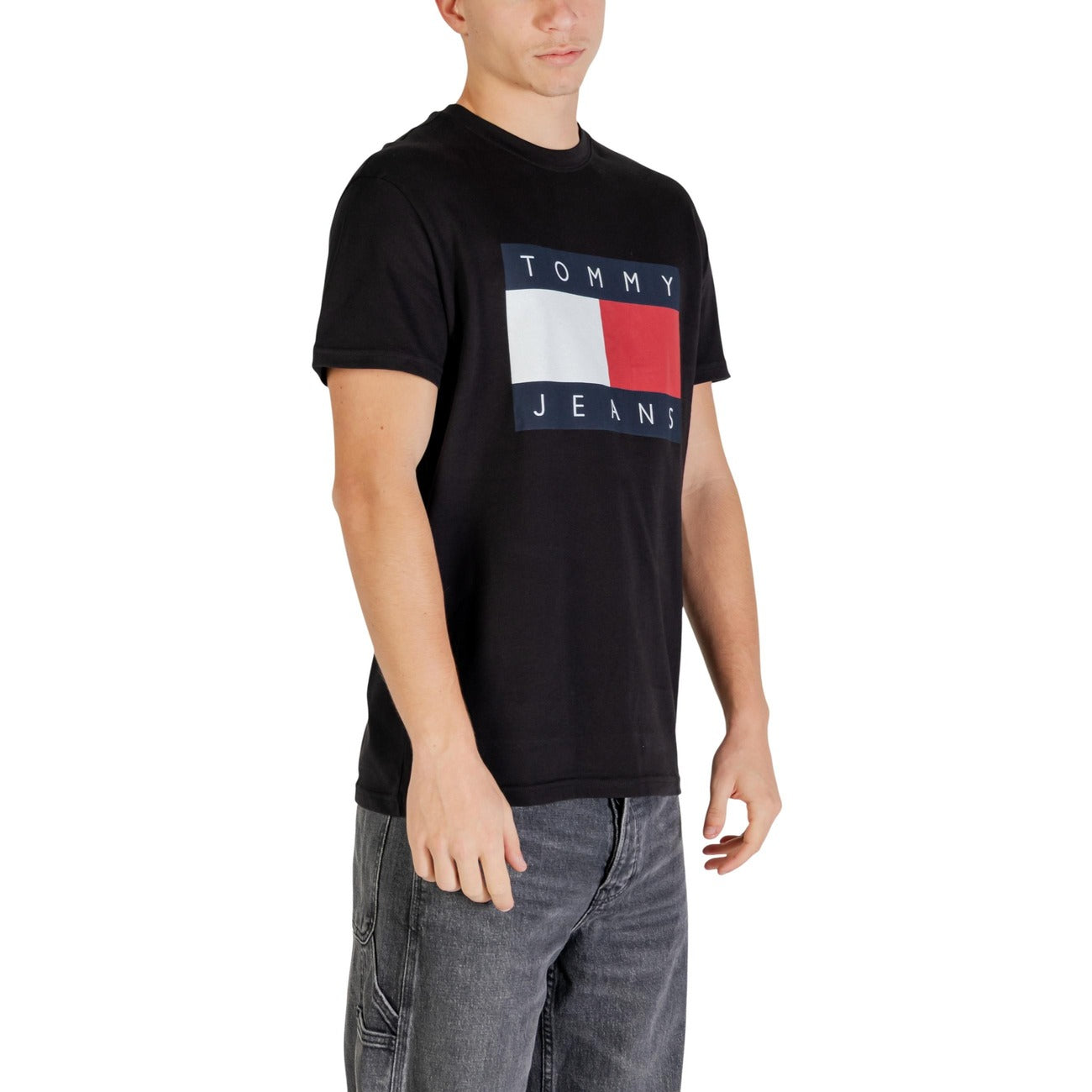 2447438 Tommy Hilfiger Jeans T-shirt Nera Stampa Cotone Organico Uomo