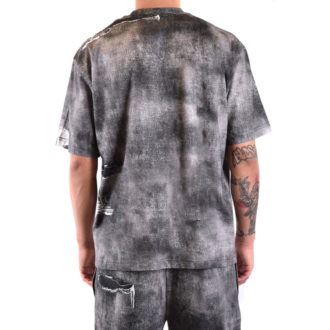 2428860 Diesel T-Shirt Nera Melange Effetto Consumato Uomo