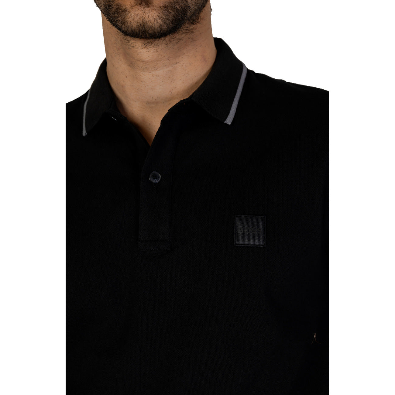 2215650 Boss Polo Nera Cotone Elastan Colletto Polo Maniche Corte Uomo