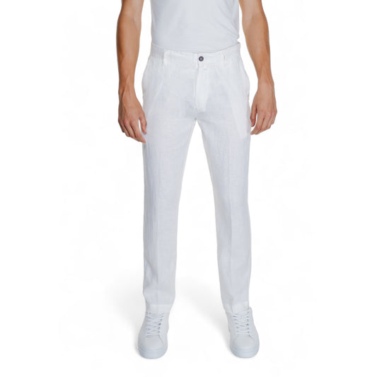 2312262 Borghese Pantaloni Bianco Lino Uomo