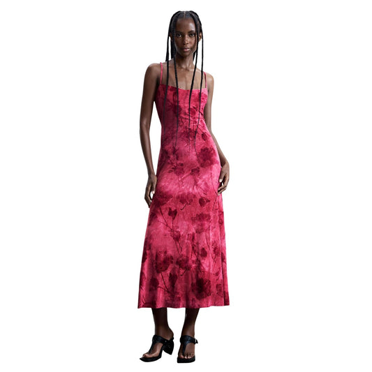 516580 Desigual Abito Fuxia Lungo Spalline Donna