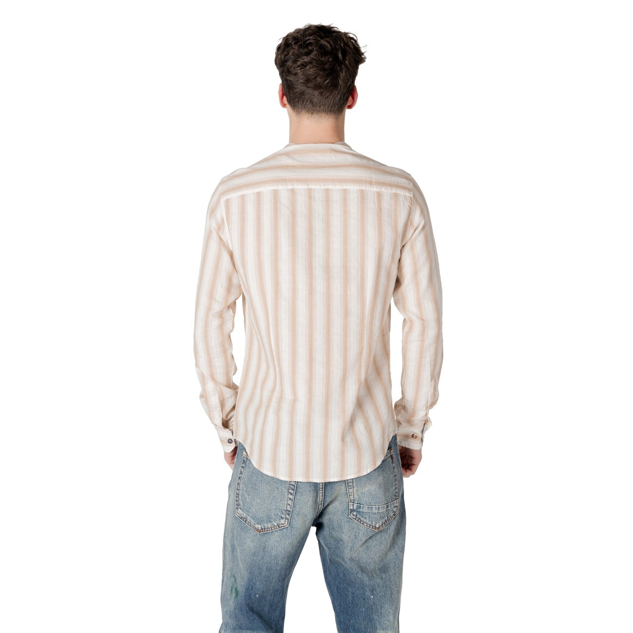 2413216 Gianni Lupo Camicia Beige Righe Uomo