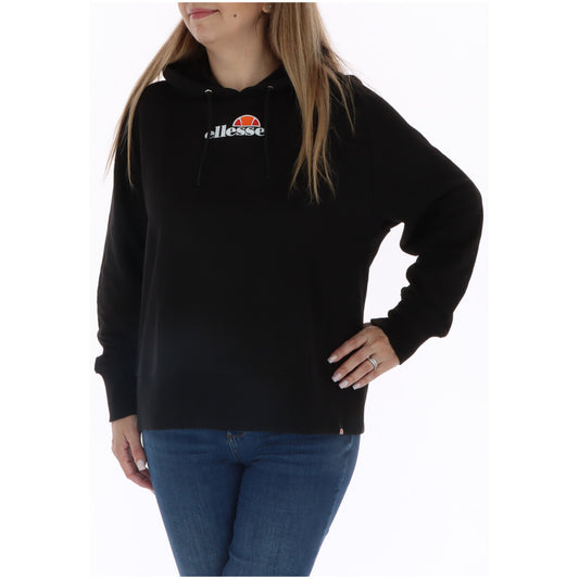 2325877 Ellesse Felpa Donna Nera Stampa Cotone Cappuccio