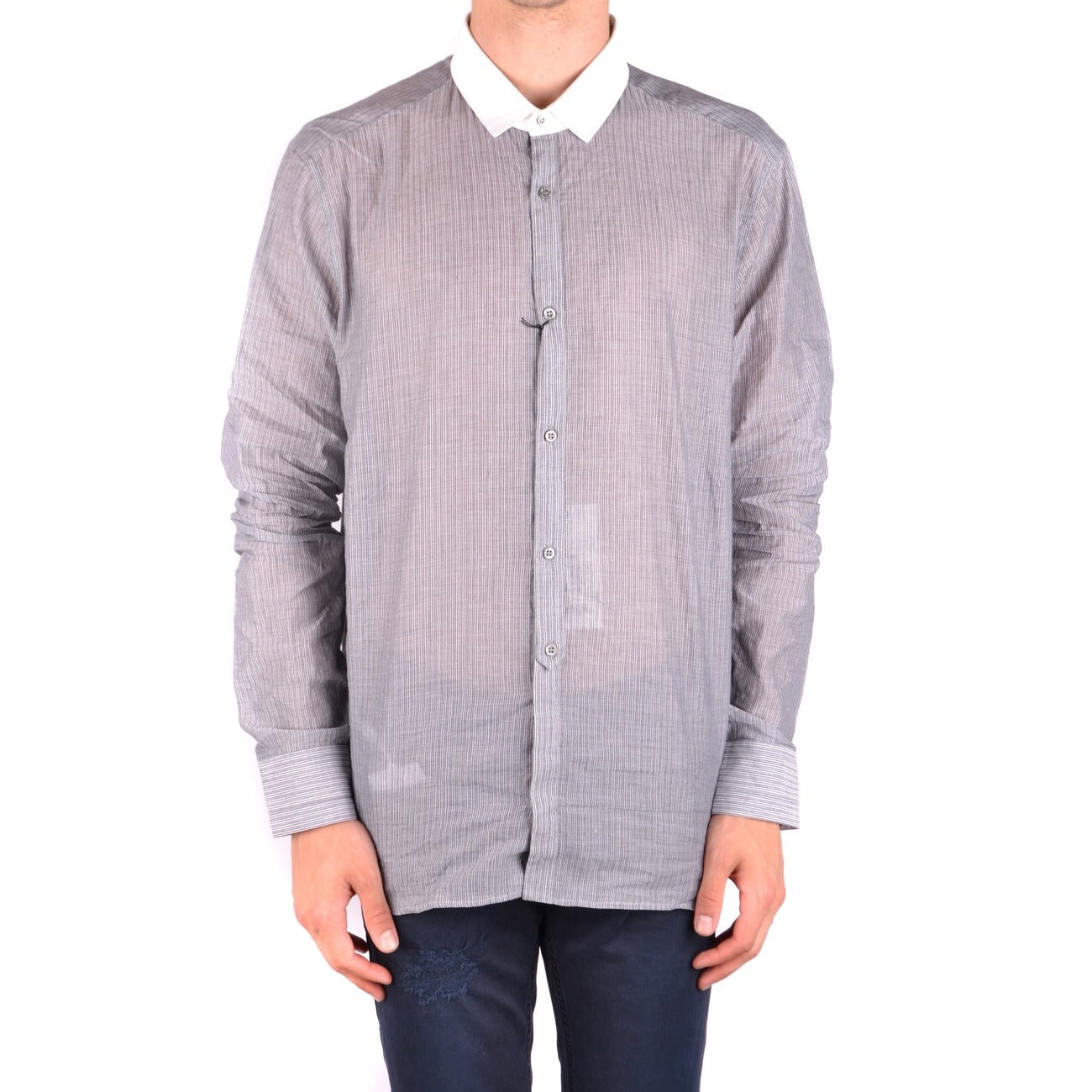 2430952 Neil Barrett Camicia Grigio Righe Cotone Uomo