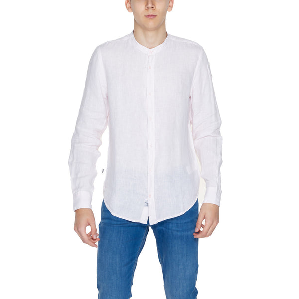 Camicia Rosa Lino Colletto Coreano Uomo