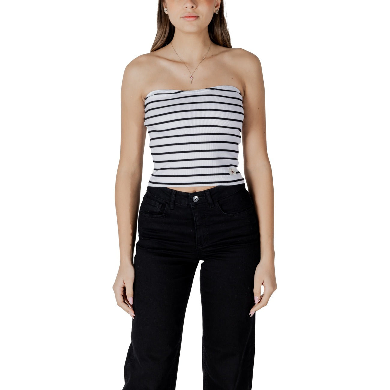 2410861 Calvin Klein Jeans Top Bianco Righe Smanicato Donna