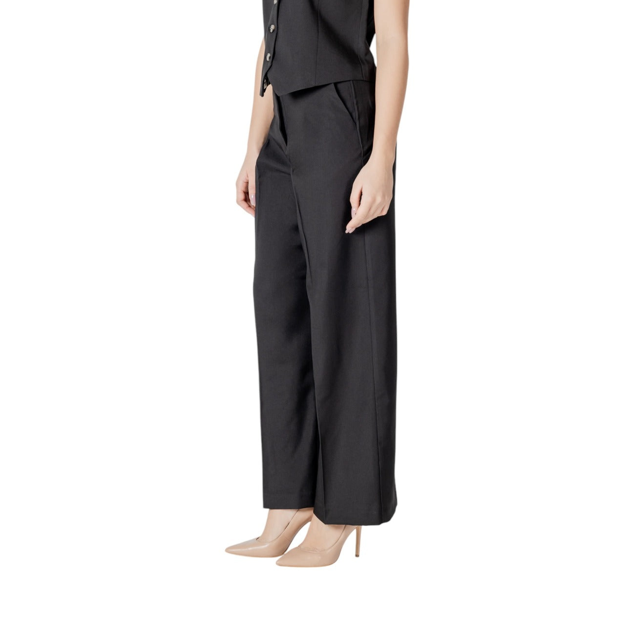 2413622 Ichi Pantaloni Neri Zip Tasche Donna