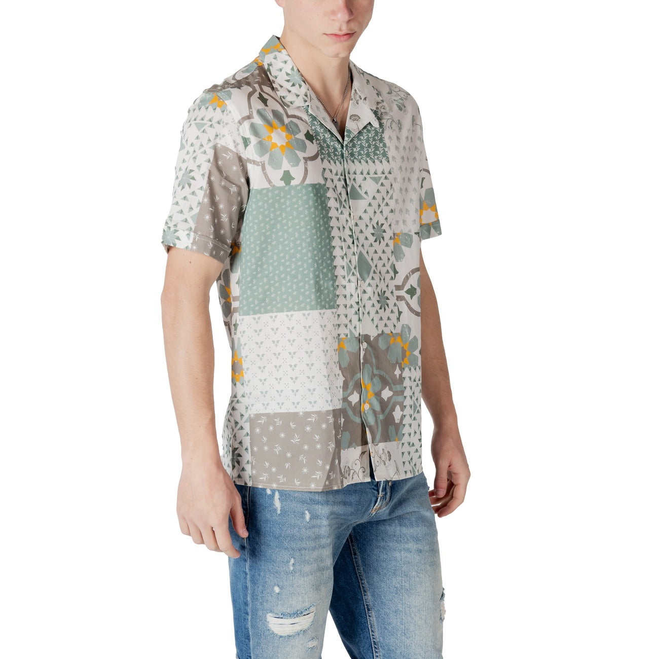 2413797 Antony Morato Camicia Verde Stampa Cotone Viscosa Uomo