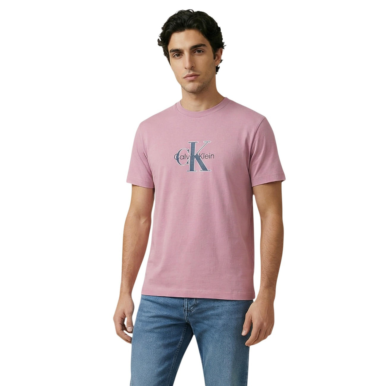 2452087 Calvin Klein Jeans T-Shirt Rosa Stampa 100% Cotone Uomo