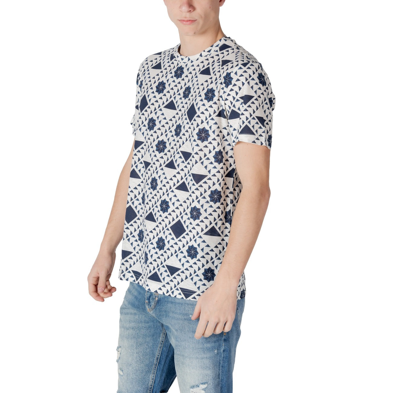 2413793 Antony Morato T-Shirt Blu Fantasia Geometrica Uomo